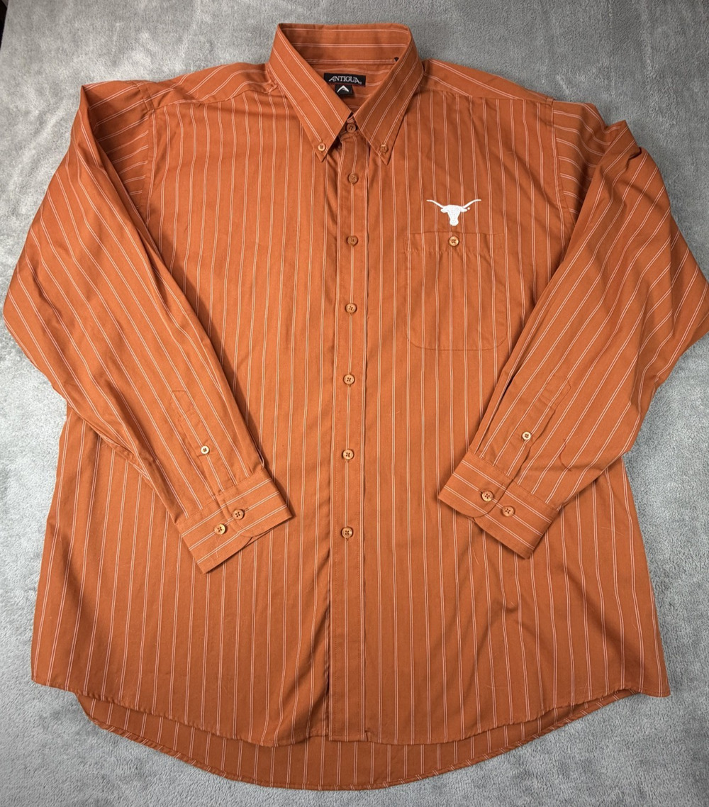 Antigua Button Down Shirt Mens XL (2XL) Burnt Orange Texas Longhorns Striped